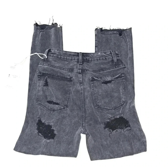 Juniors, American Bazi, high rise straight, distressed black jeans, size 1, NWT - Picture 3 of 5